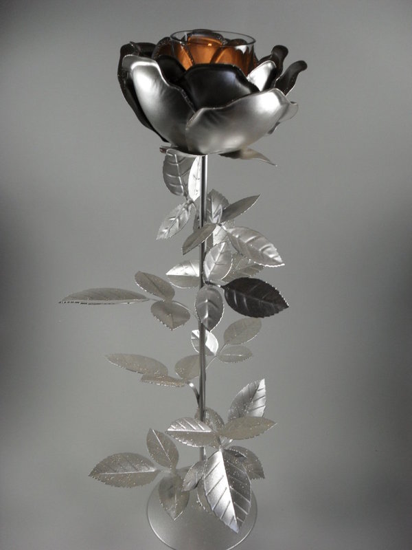 Teelichthalter Rose Metall silber 48cm