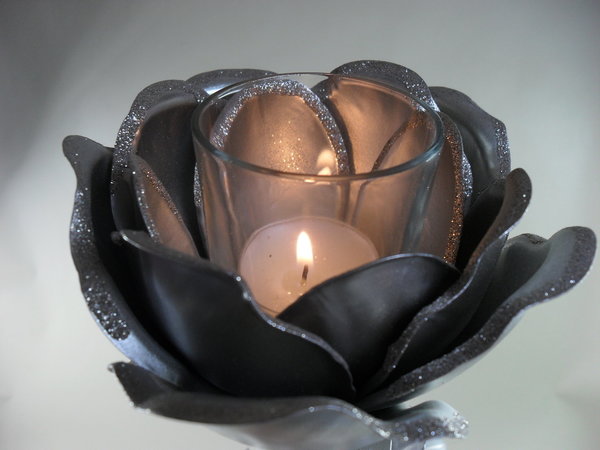 Teelichthalter Rose Metall silber 88cm Ausstellungsstück