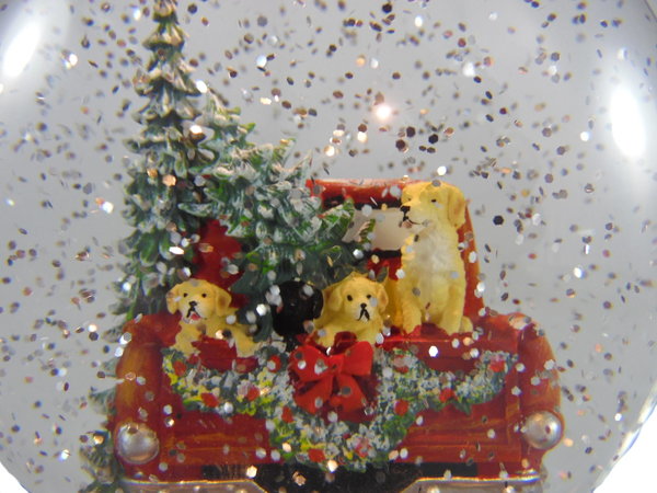 Spieluhr Weihnachten Glitterlaterne Hundefamilie